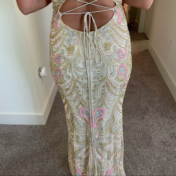 COPY - Mac Duggal Champagne Strappy Back Formal Gown - Picture 10 of 12